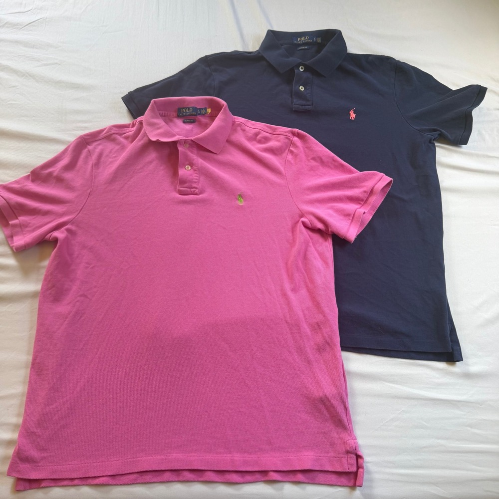 Polo Ralph Lauren Lot 2 Mens Classic Fit Polo Shirt Pink Navy Large Short Sleeve